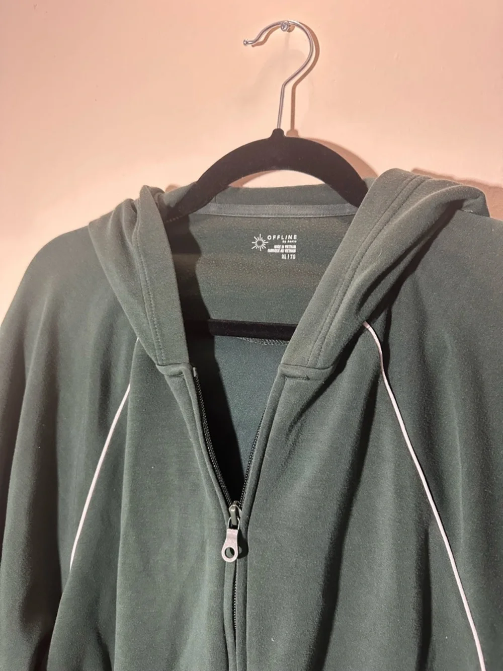 Aerie Dark Green Zip-Up Hooded Sweatshirt Size XL - Picture 2 of 3